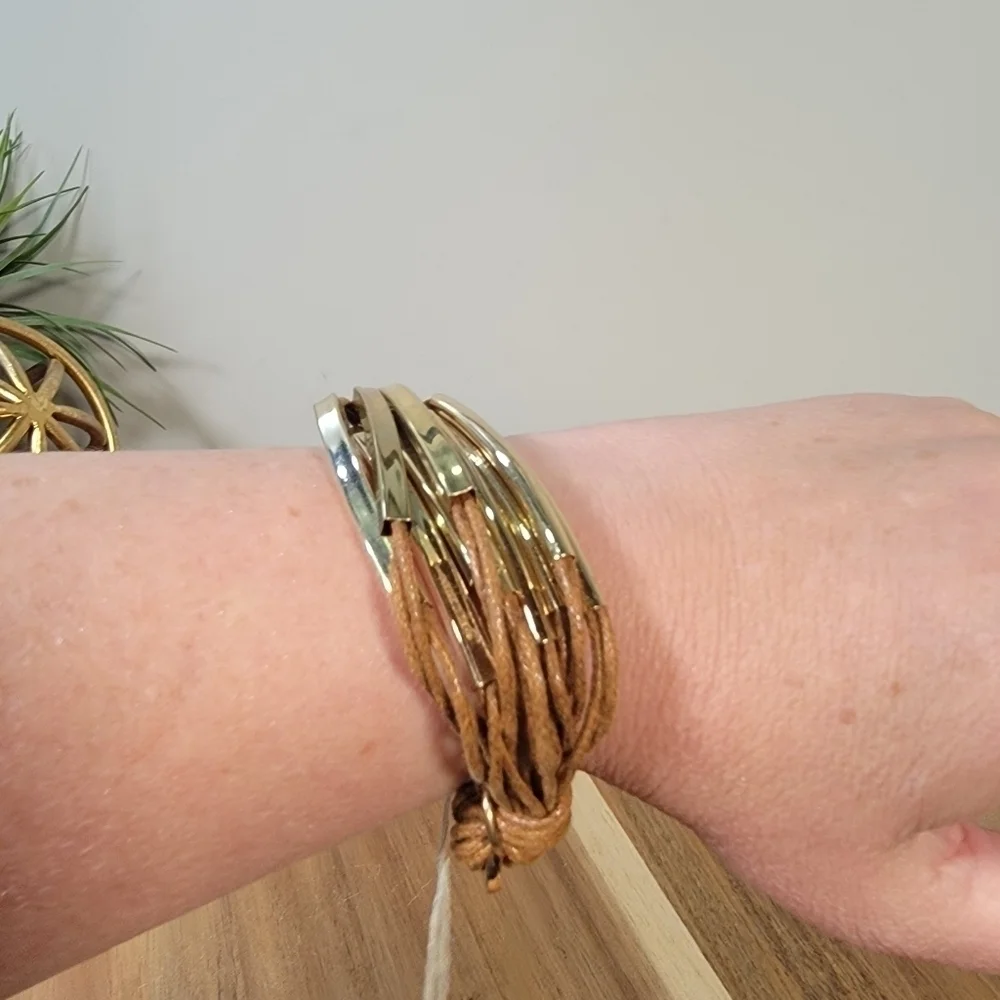 NEW New York and Company Leatherette and Gold tone Metal Bracelet